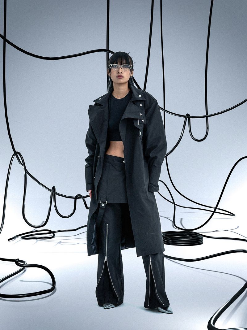 Ghost In The Shell Paneled Trench Coat (Black)
