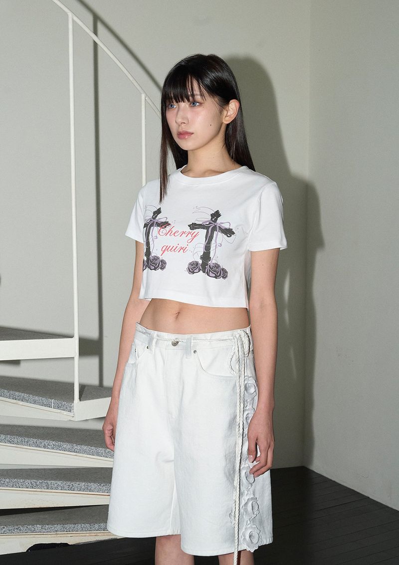 cross roses tee - white