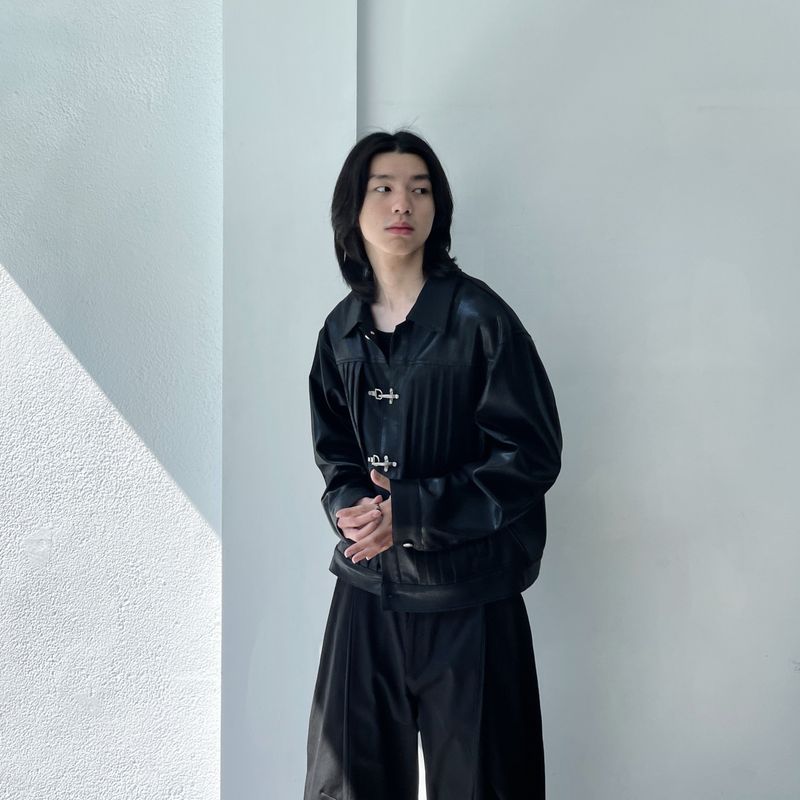 3D Pleated Metal Button Collar Jacket