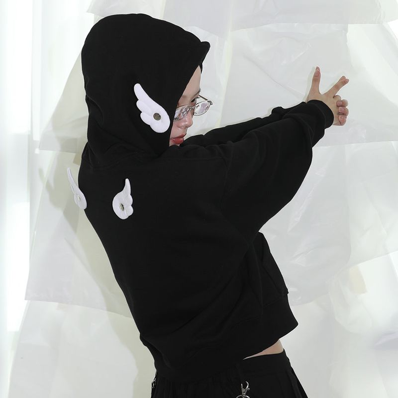 Wings Hooded Zip-up - BLACK