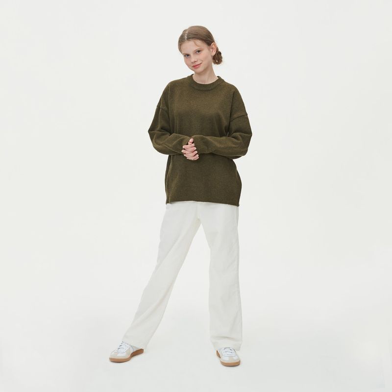 CASHLIKE ROUND NECK KNIT_KHAKI