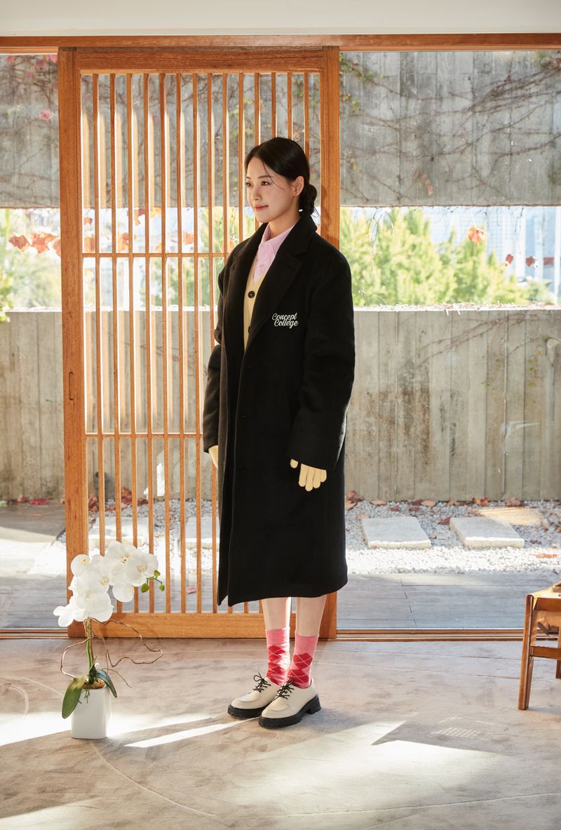 Classic Patch Inner padding Unisex Black wool coat