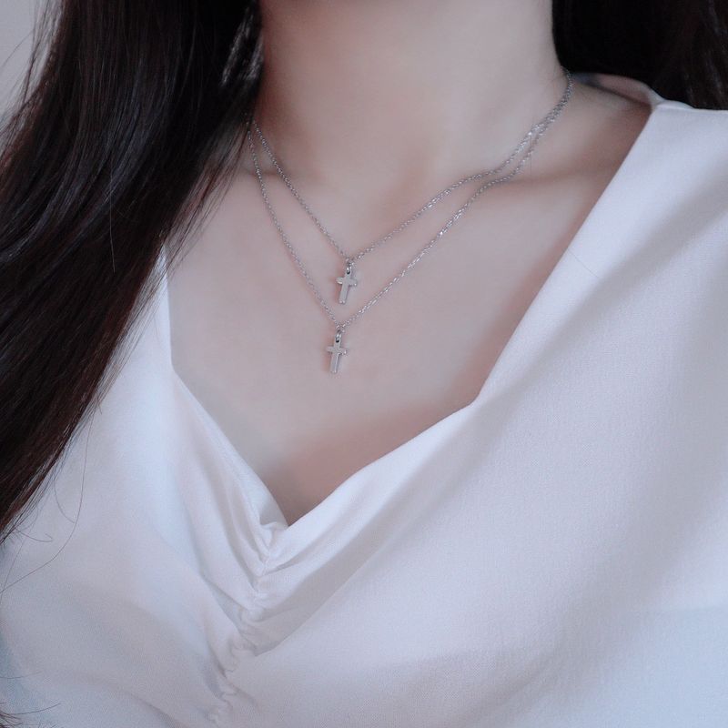 Double mini cross layered necklace