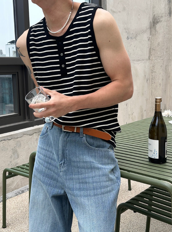 [S/S] Stripe henry neck sleeveless(3color)