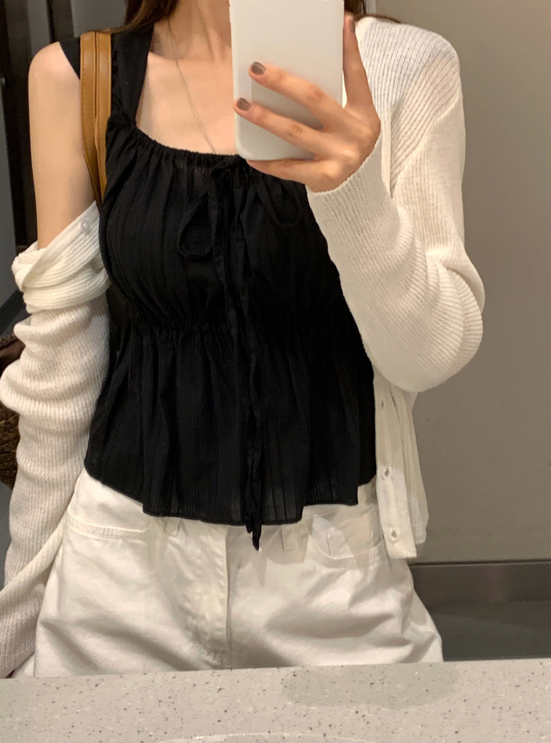 Heather Ribbon Sleeveless Blouse / 2 colors