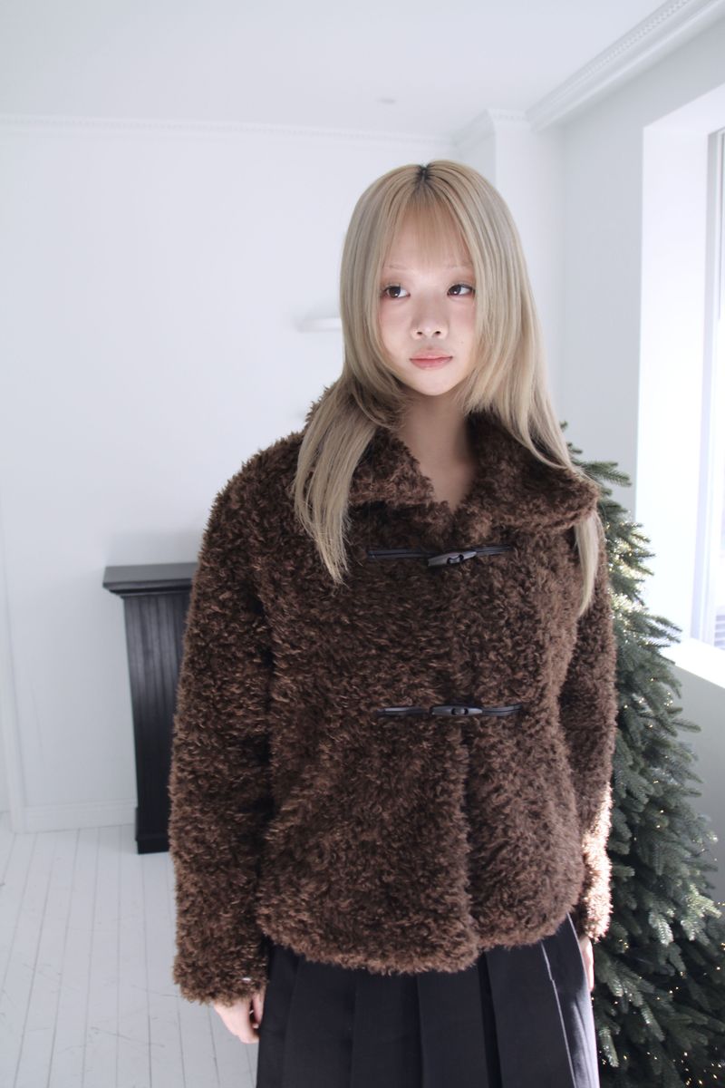 Soft wool two-button fur cropped jacket jumper (2colors)