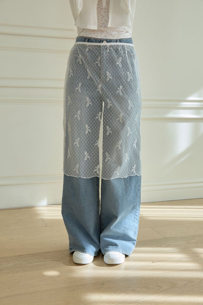 PINK PINEAPPLE（ピンクパイナップル）の「RIBBON LACE LAYERED LONG SKIRT（Skirts）」