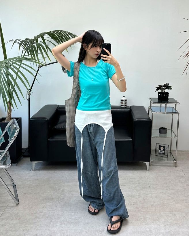 Medin Curved Linen Denim Pants