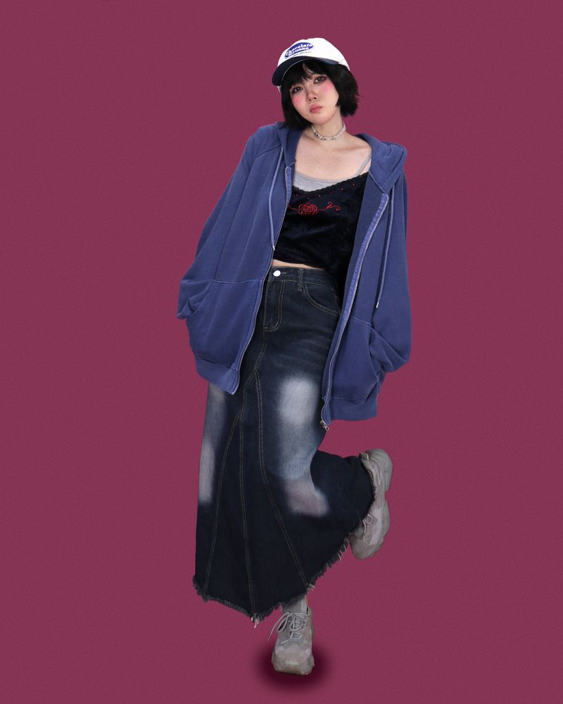 popping denim long skirt