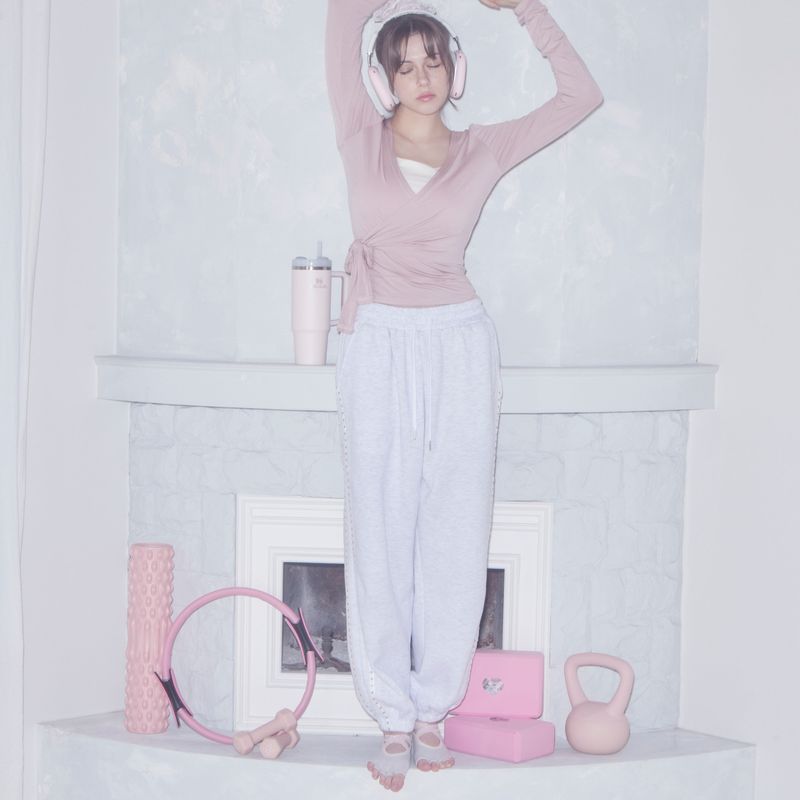 LACE STUD JOGGER PANTS - WHITE MELANGE