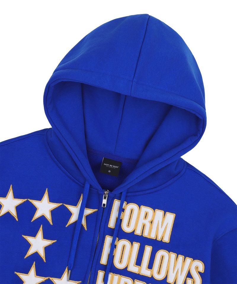 Star Lettering Patch Hoodie Zip-Up - Blue