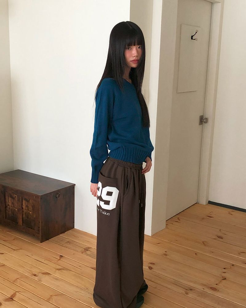 Bermi Number Patch Banding Strap Snap Button Training Long Pants