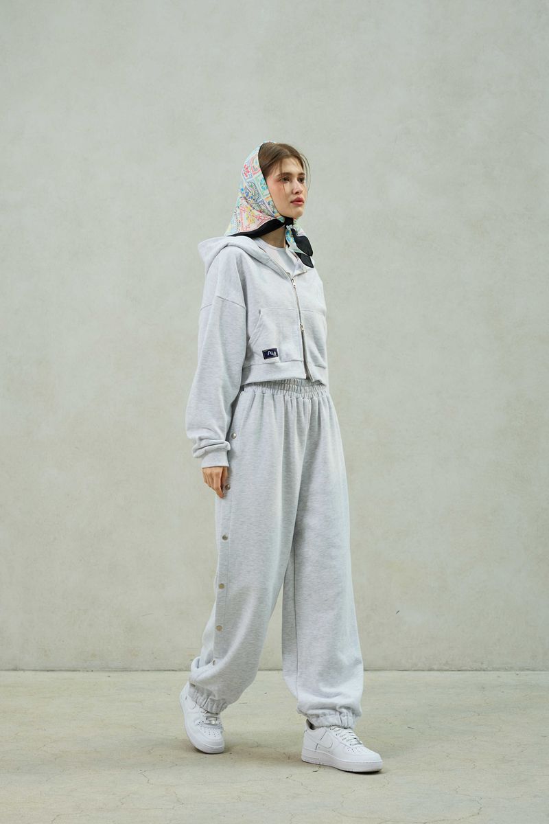 PITA SNAP OFF SWEAT PANTS / WHITE-MELANGE