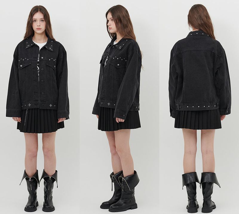 STUDDED DENIM JACKET [BLACK]