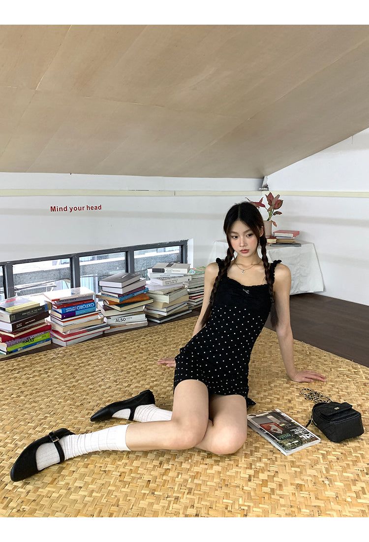 Black Cutie Hip Dot Mini Dress