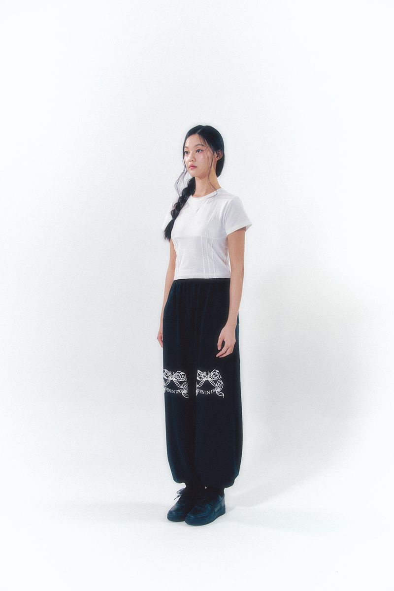Knee Point Ribbon Jogger Pants Black