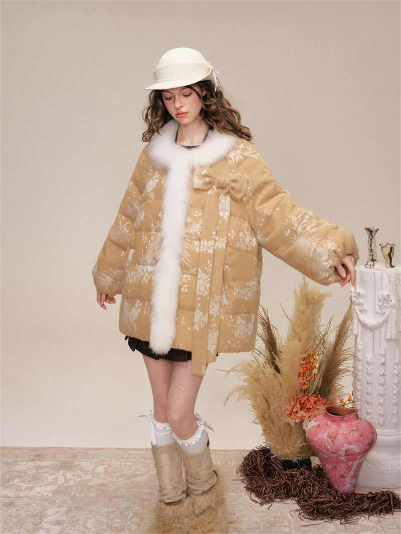 Ribbon Fur Trimming Duck Down Jacket