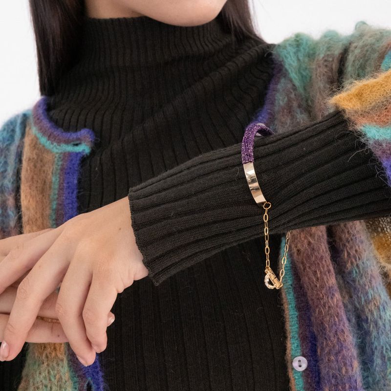 Knitting with drop chain bangle bracelet (Gold)