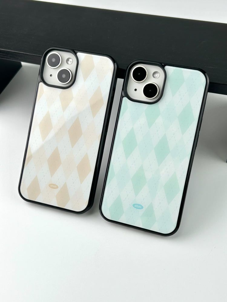 Check Pattern MagSafe Glass Bumper Case(Blue)