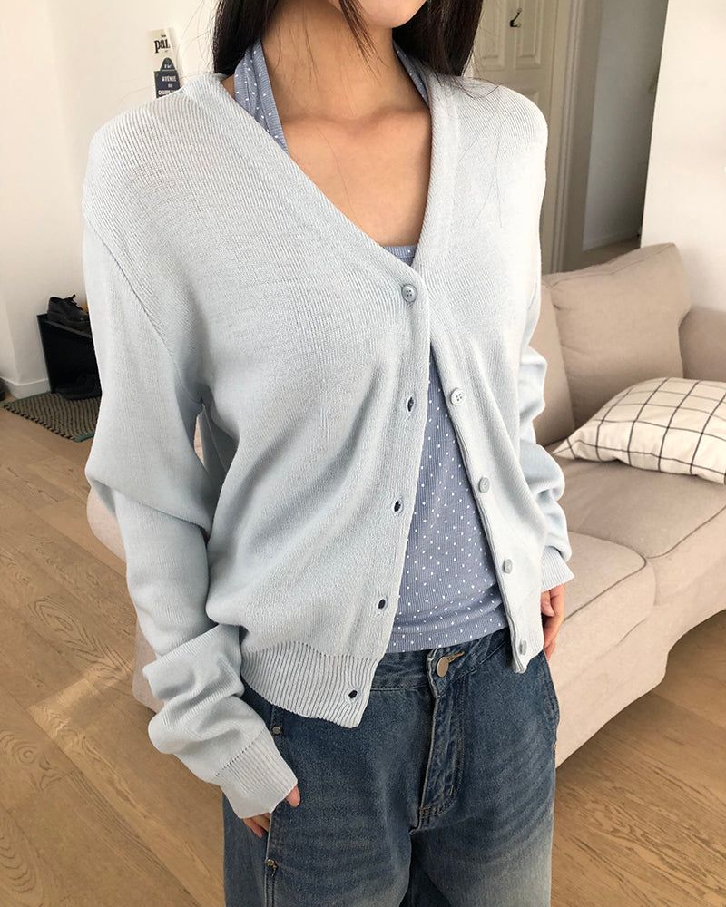 Hunin Basic V-Neck Knit Cardigan