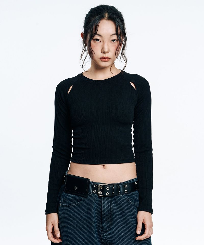 EASY NO EASY（イージーノーイージー）の「Ribbed Crop Long Sleeve - Black（Tops）」