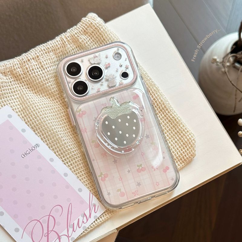 Pink Check Strawberry Mirror Magnetic iPhone Case
