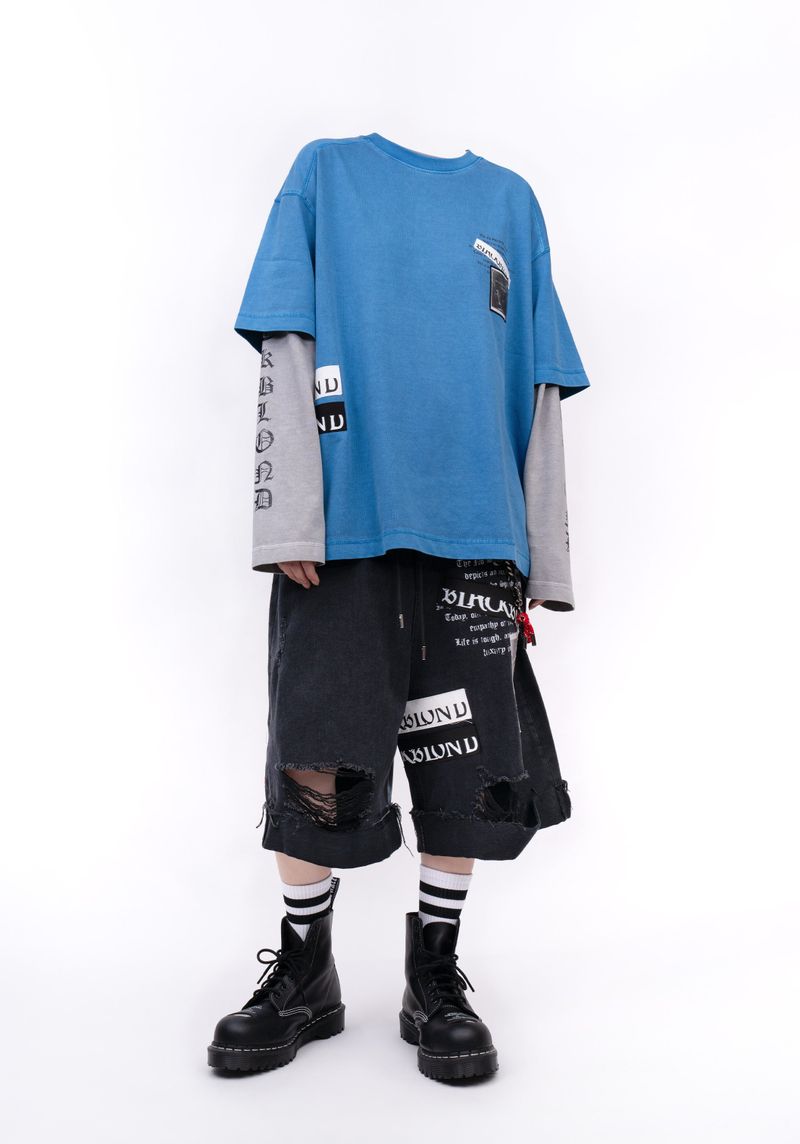 カオス パッチ ピグメント Tシャツ (オーシャンブルー)