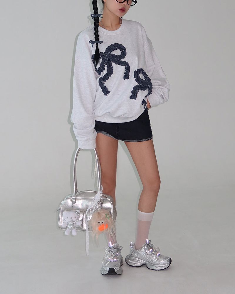 denim ribbon oversized fit sweatshirt