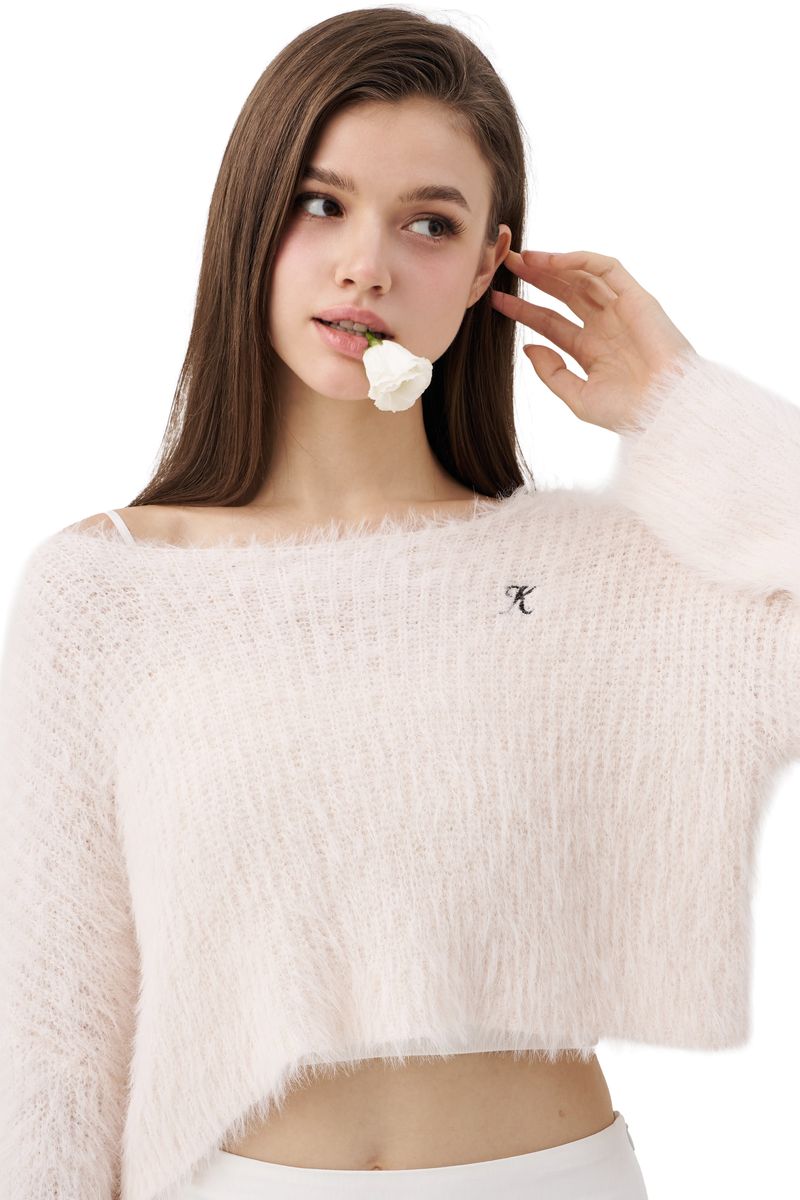 Cloud one-shoulder button knit, Pink
