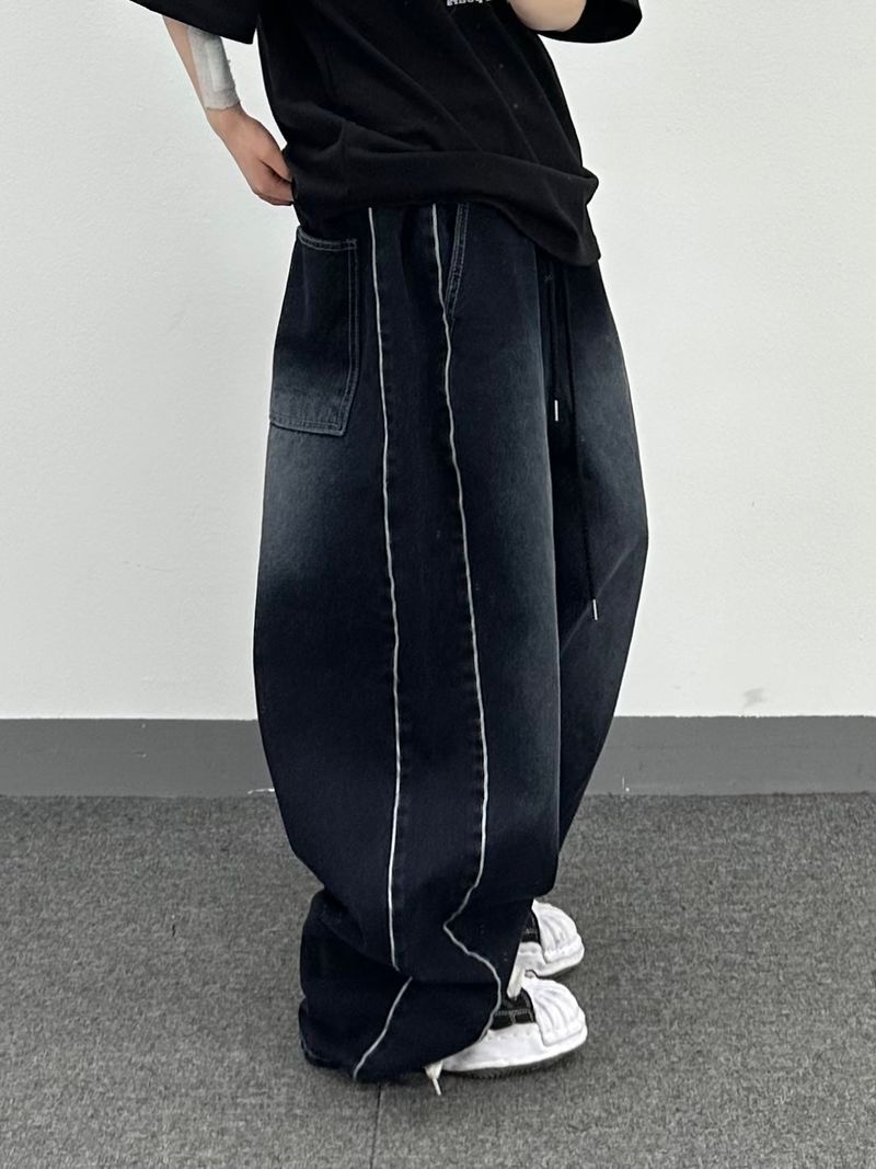 denim piping balloon pants