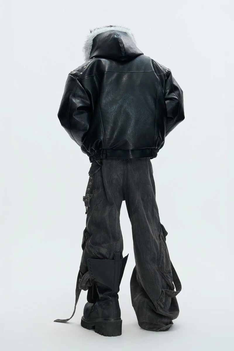 Hooded Leather Puffer Jacket