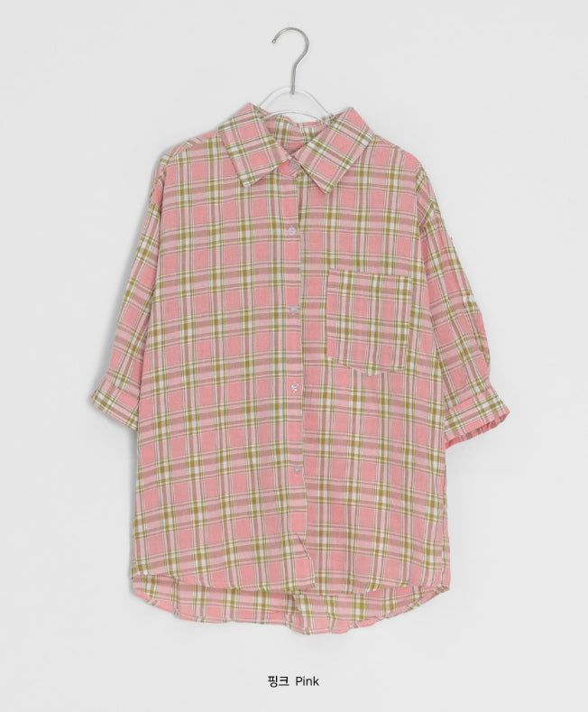 Toui Check Three Quarter Rolled-up Loose Fit Shirt