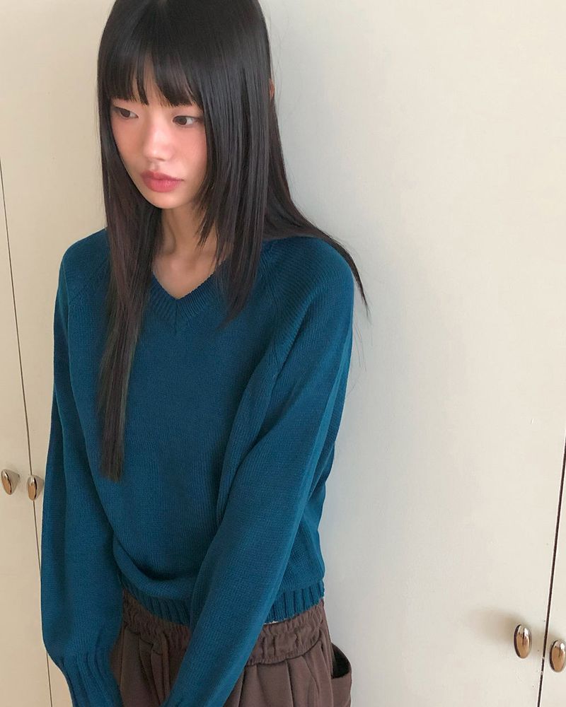 Shus Basic V-neck Loose Fit Long Sleeve Knit