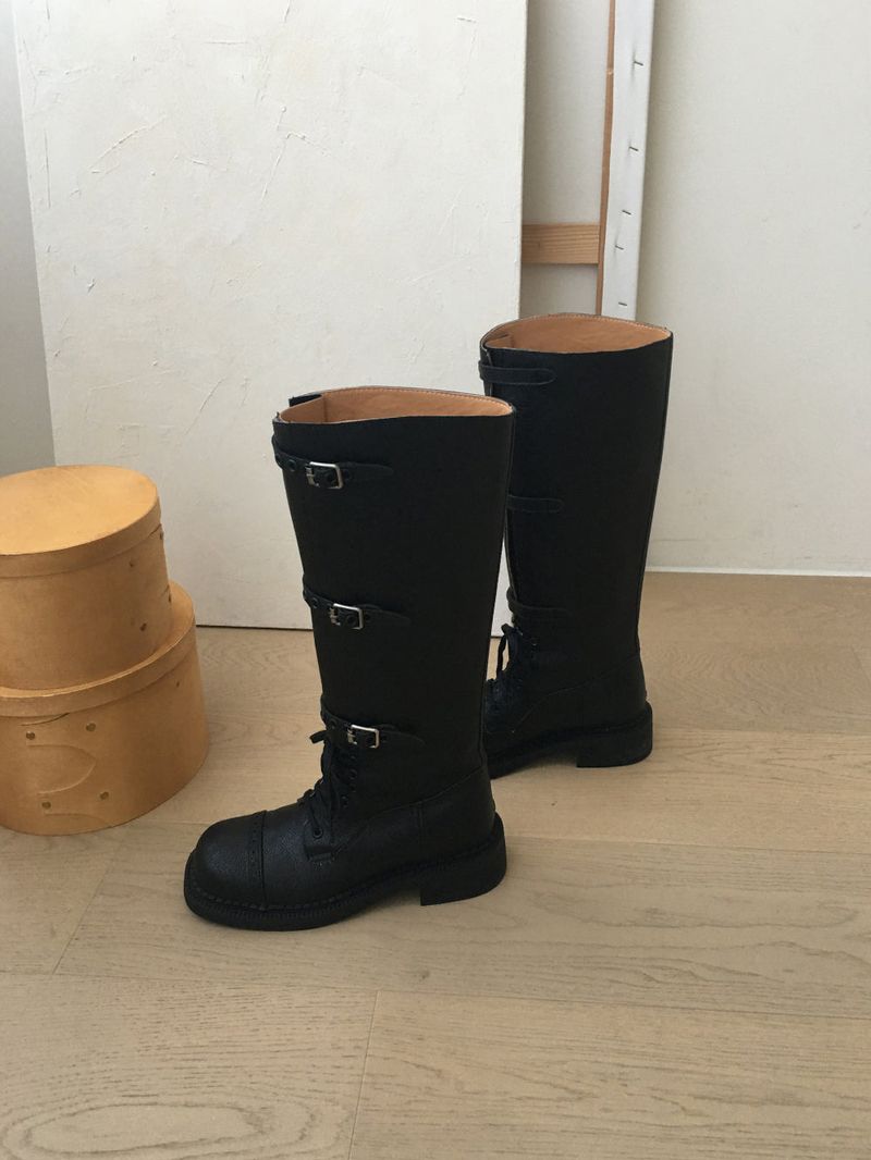 Lace up warker long boots