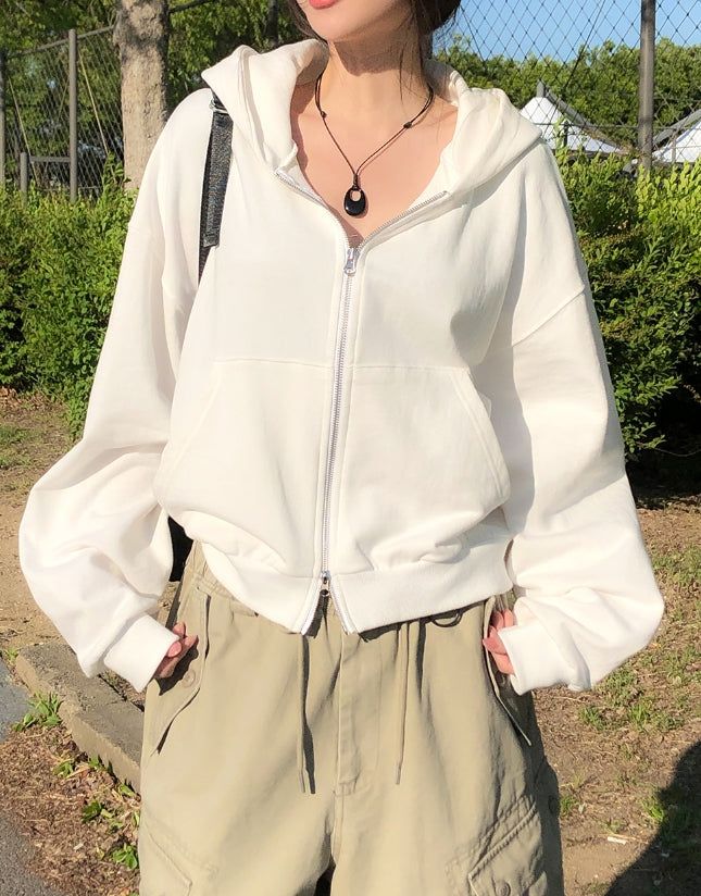Solid Basic Two-Way Hood Zip-Up