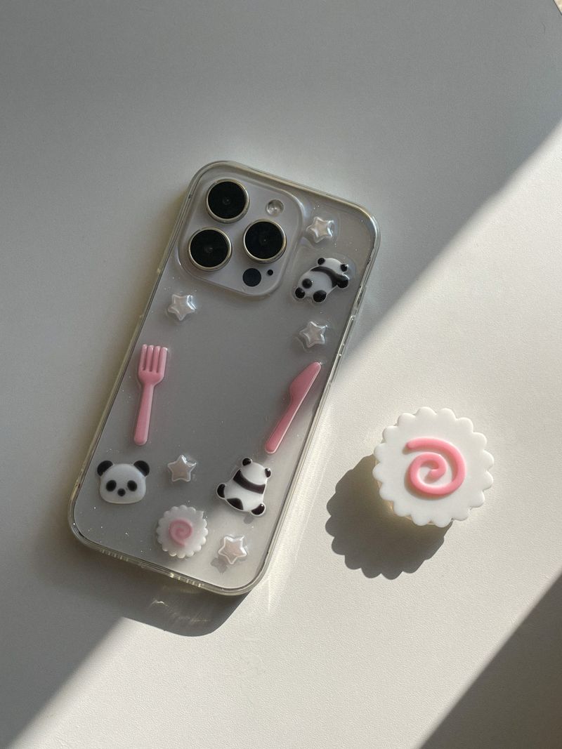 [MADE] Panda Narutomaki Resin Cell Phone Case Narutomaki Grip Tok Set