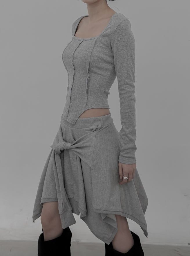 Bodysuit Square Neck Long Sleeve T-Shirt