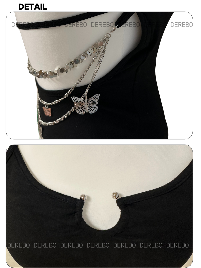 Back strap chain pad sleeveless t-shirt