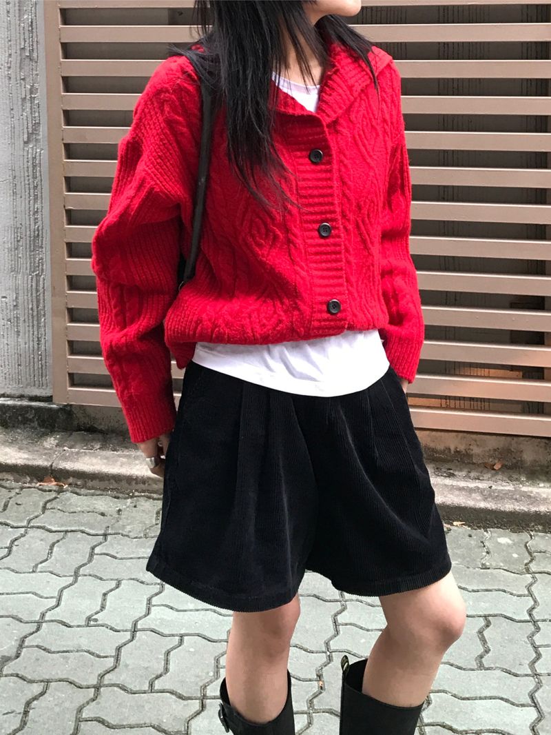 Wool fisher high neck cardigan 
