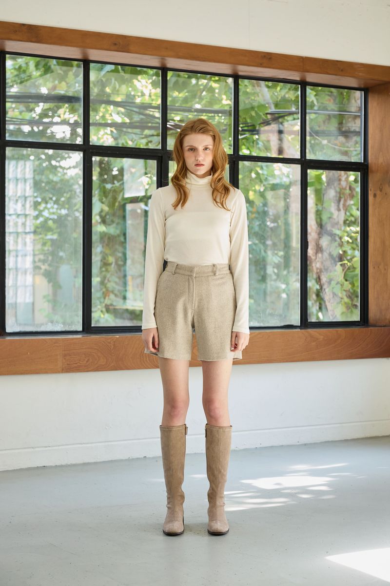 CLASSY HERRINGBONE WOOL SKIRT PANTS / IVORY