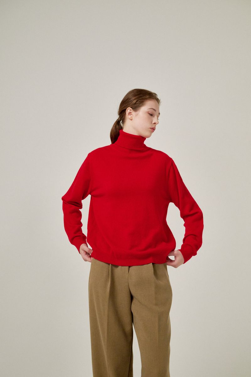 Cashmere turtle neck knit (Red)