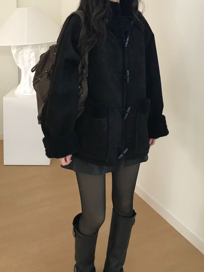 toggle hooded suede coat (one color)