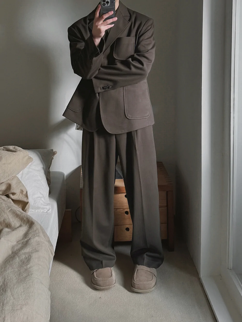 ASCLO Wool Herringbone Retro Jacket & Pants (Khaki Brown)