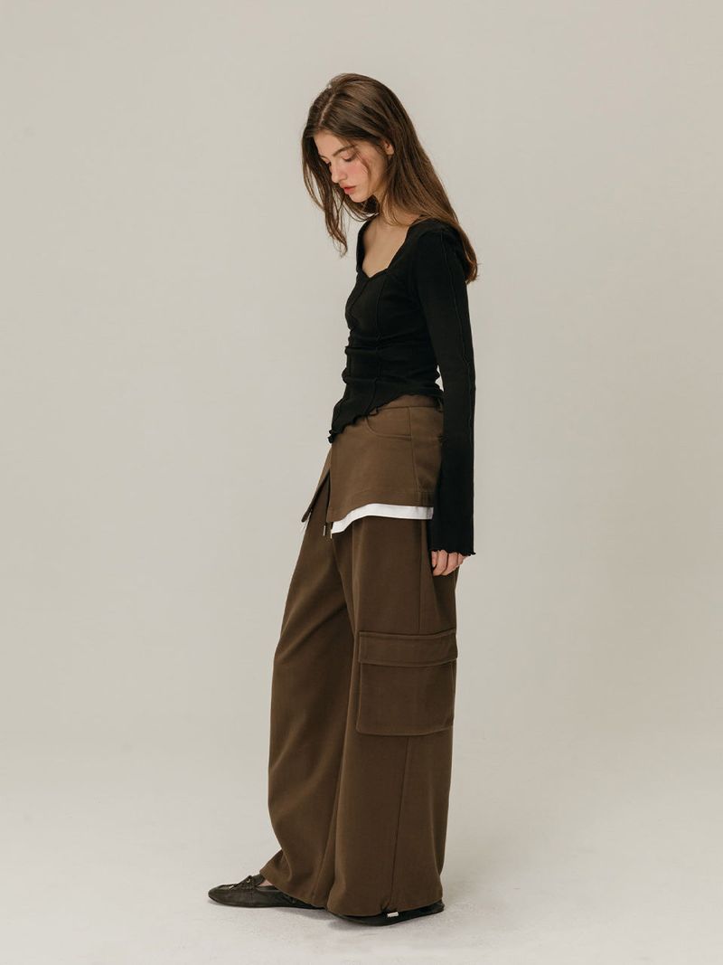 CARGO LAYERED SKIRT PANTS / BROWN