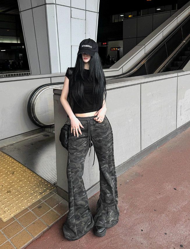 Camo Long Slim Flare Pants