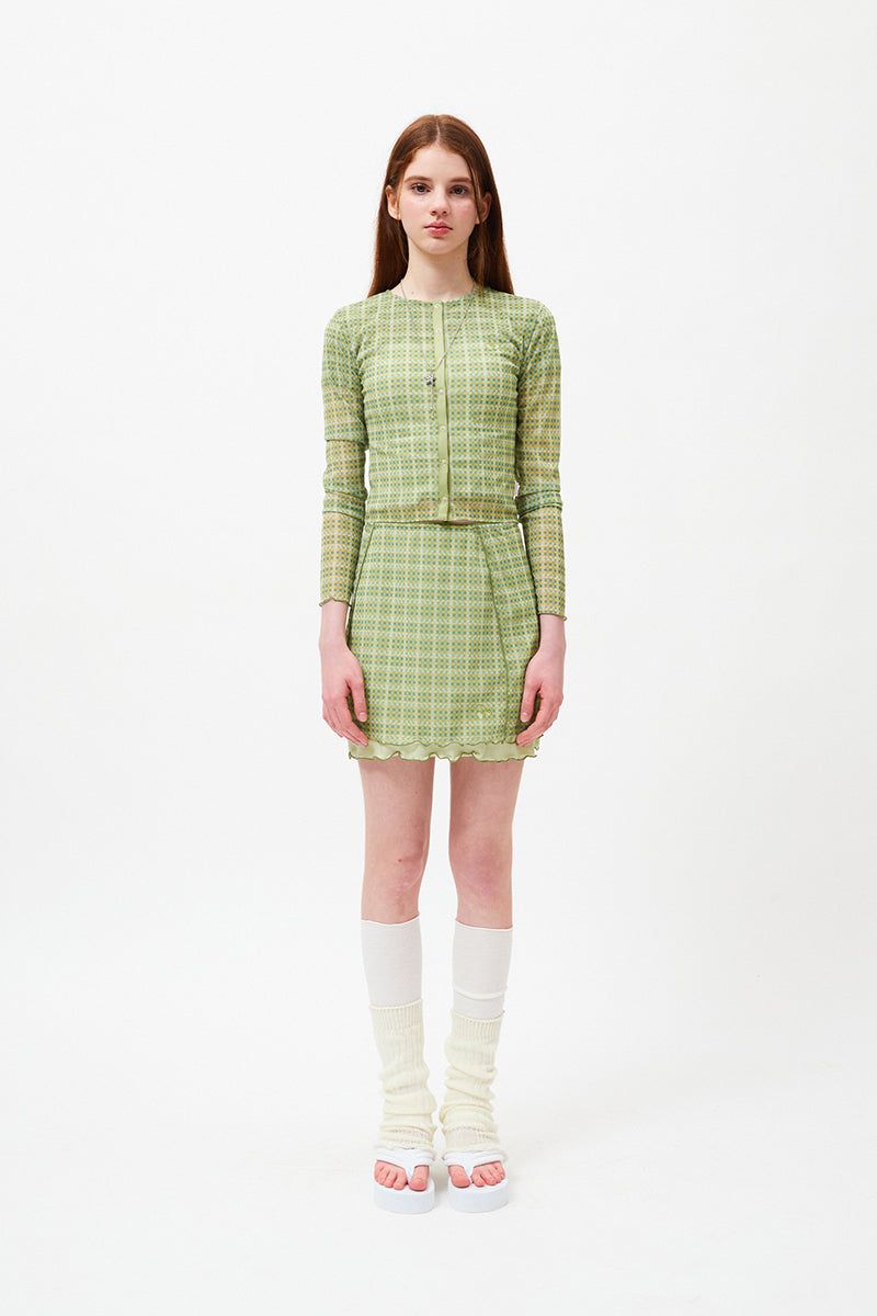 SMALL CHERRY SEE THROUGH PATTERN CARDIGAN [LIME]