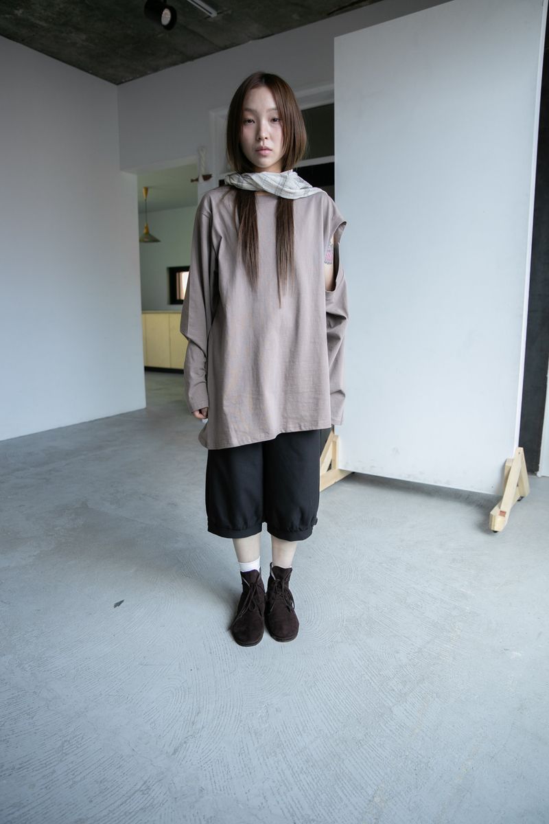 hole shoulder over long top(3colors)