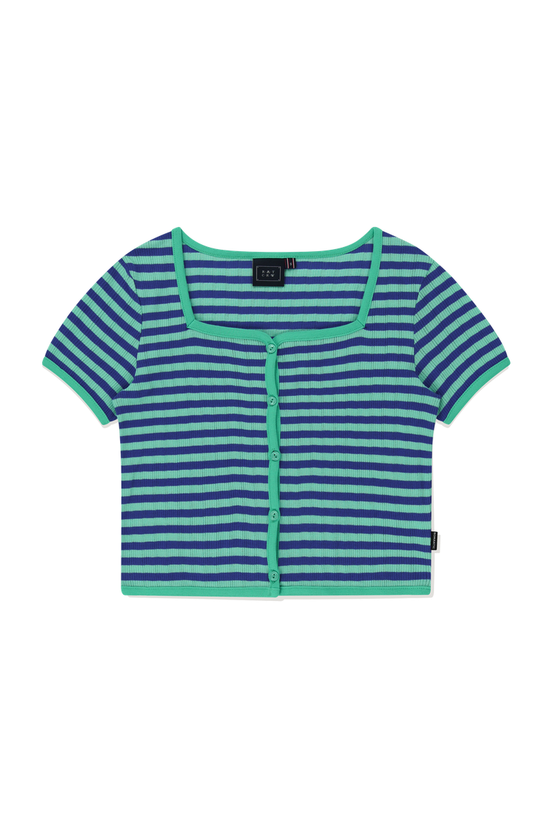 SQUARE NECK STRIPE CARDIGAN