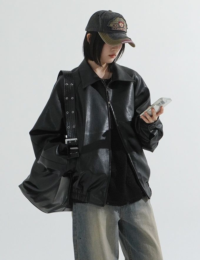 KIXI（キッシー）の「ラグラン 2way ジップアップ レザージャケット（ジャケット/アウター）」