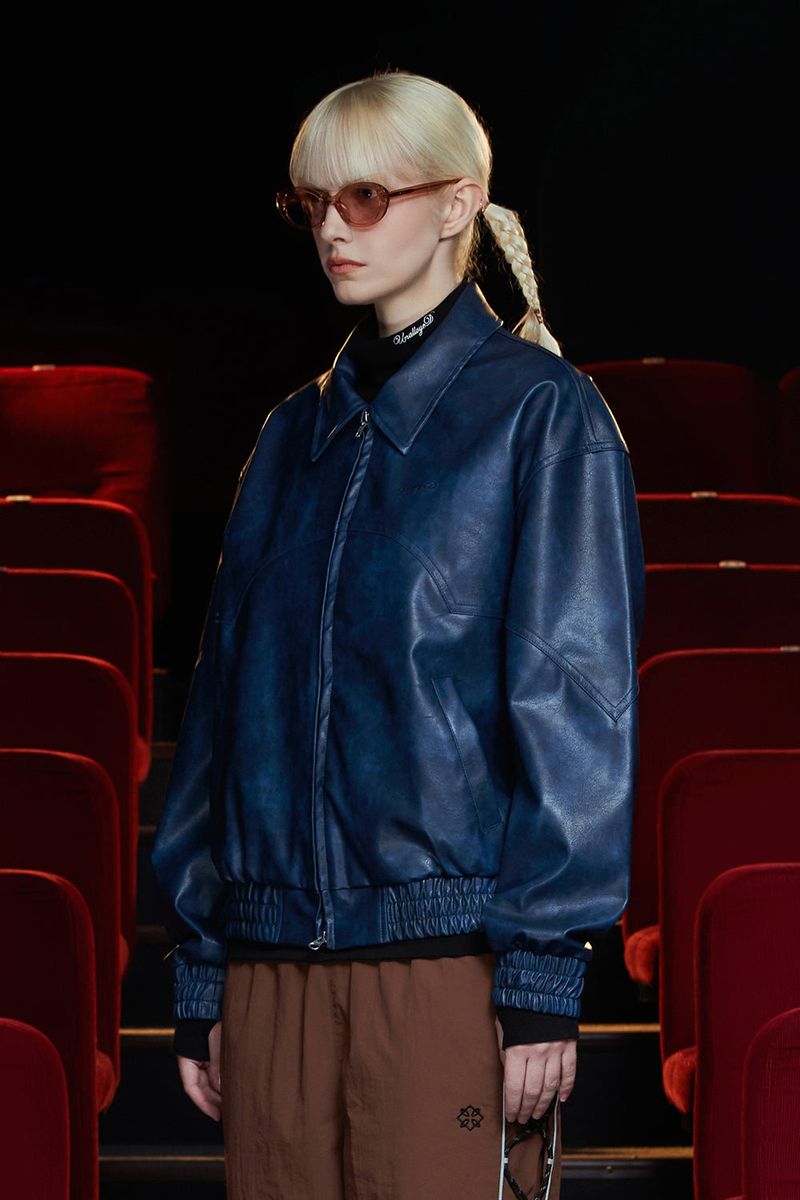 FAUX LEATHER WESTERN BLOUSON / BLUE
